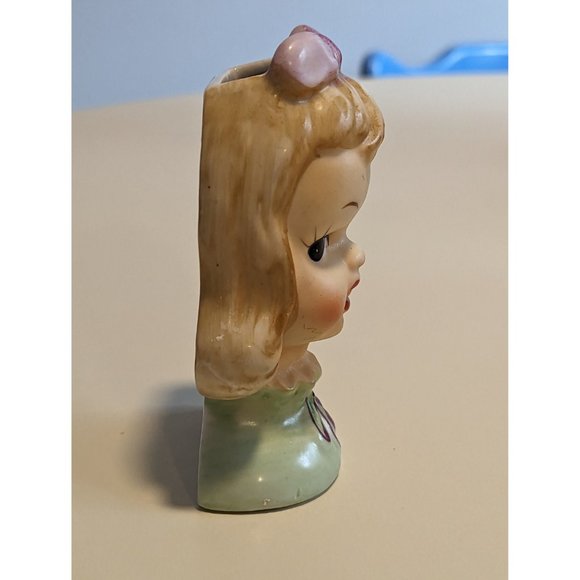 Vintage Made in Japan Lefton Norcrest Porcelain Bisque GIRL Wall Pocket Plaque - Picture 7 of 8